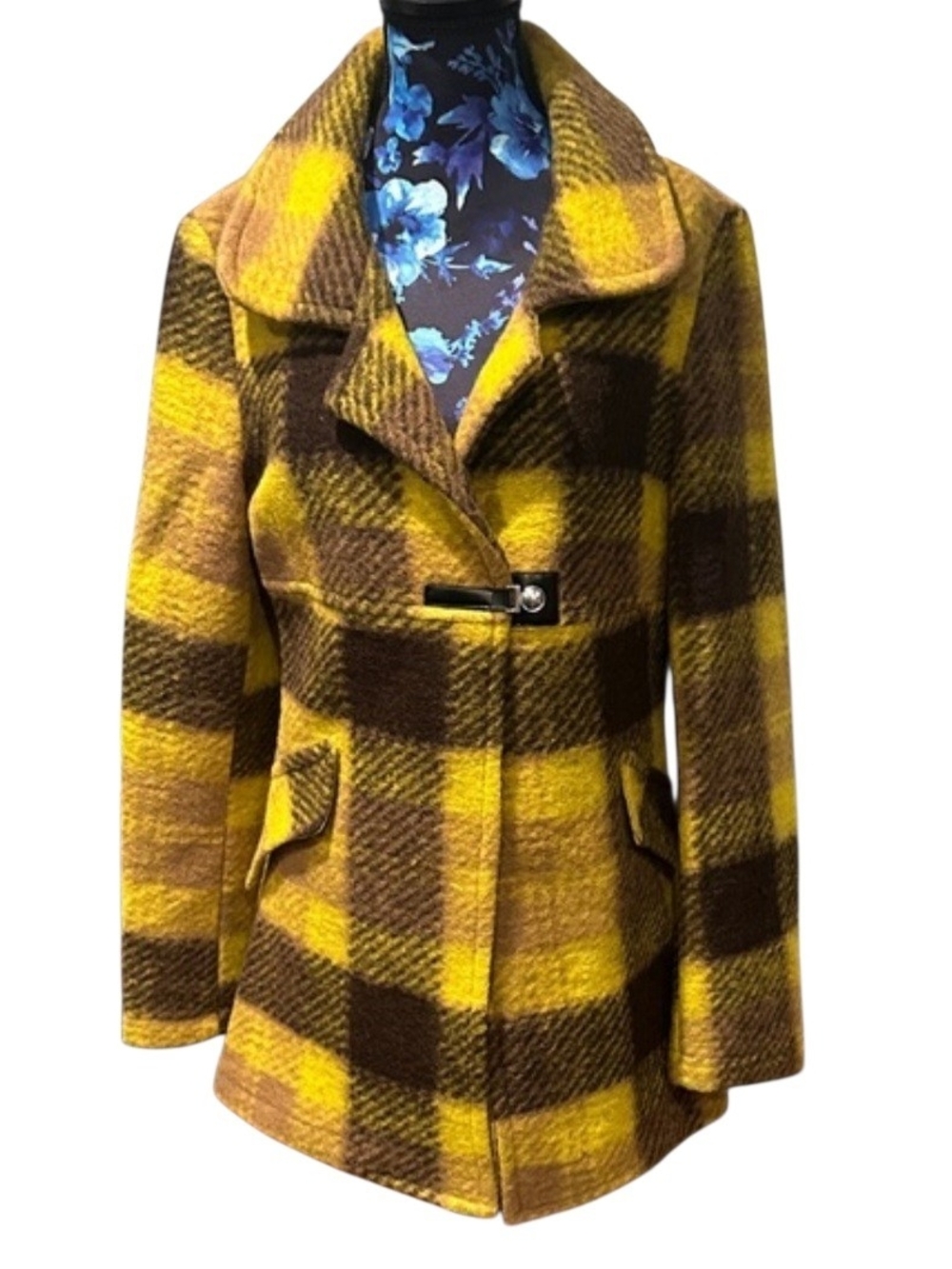 Rinascimento Yellow and Brown Plaid Peacoat